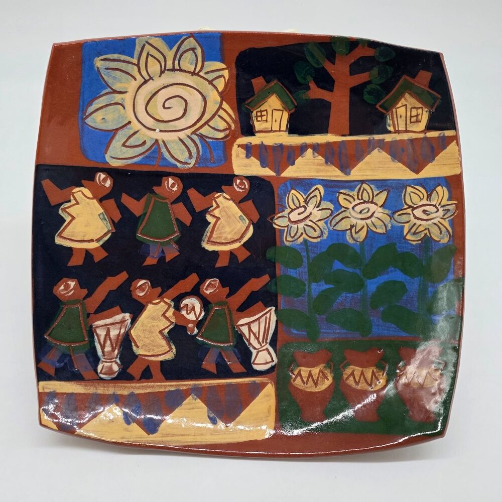 M.L. Schumacher Modernist Earthenware Terracotta Platter Celestial Dancers 10.5"